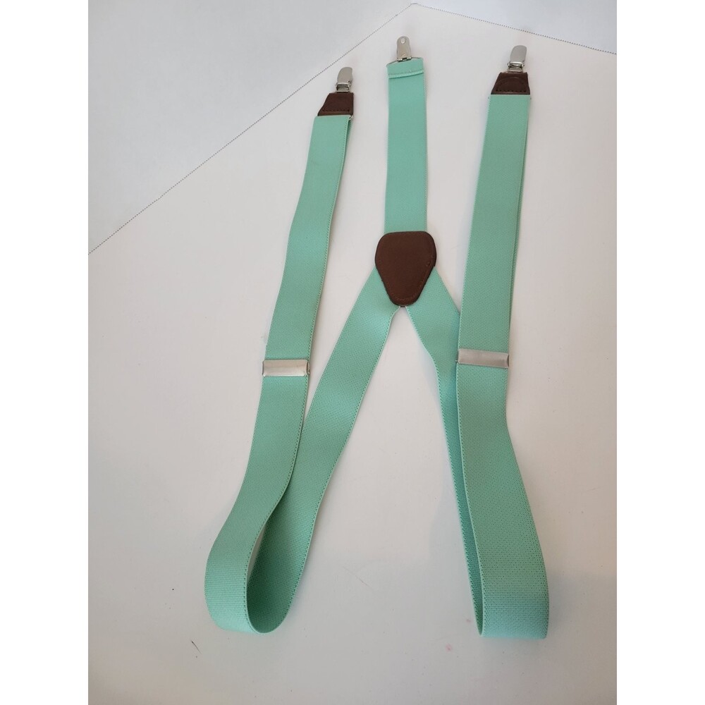 Men's Mint Green Adjustable Clip-On Suspenders with Brown Leather Accents